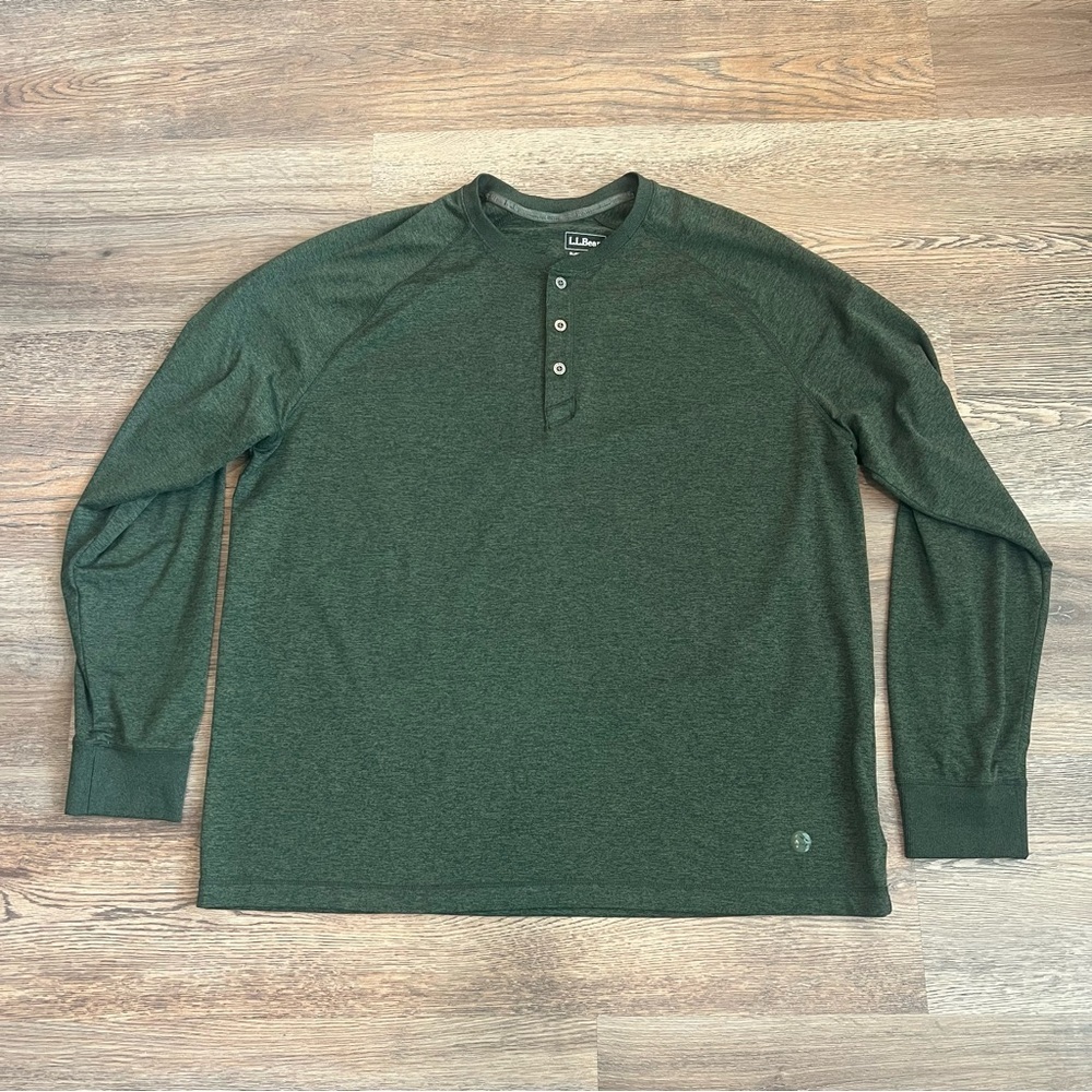 LL Bean Performance Henley Shirt Men’s XL Regular Green Heather Long Sleeve